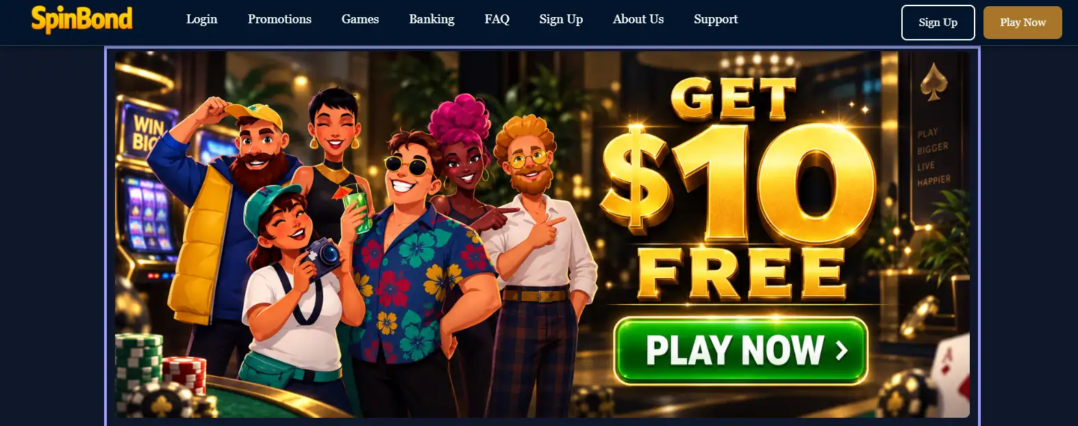 Current SpinBond Casino homepage and game lobby